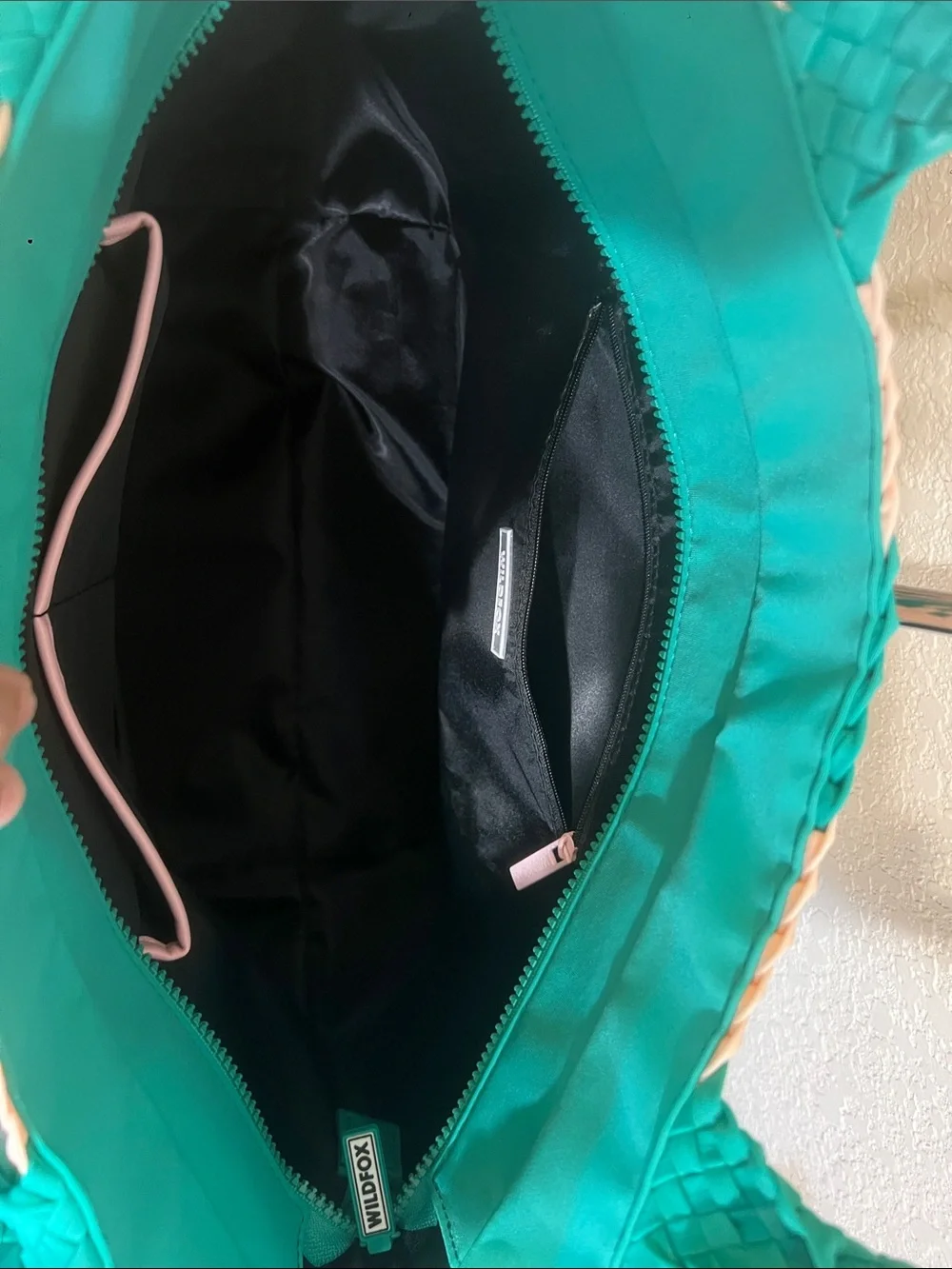 Wildfox Vert/Green (teal/peach)Woven Tote Bag